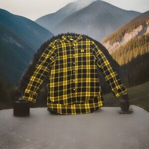 UG Apparel Shirt‎ NCAA Michigan Wolverines Women Size L Plaid Button Tab Sleeve